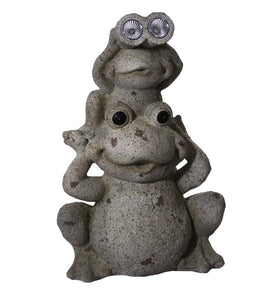 20" Two Tan Curiuos Solar Eye Frogs Outdoor Statue