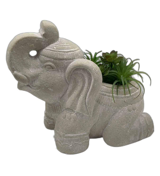 17" Cream Elephant with Succulents Indoor Outdoor Statue