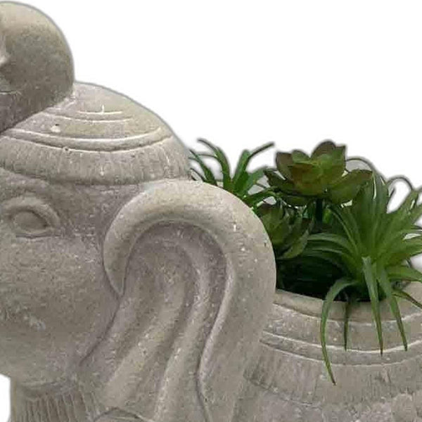 17" Cream Elephant with Succulents Indoor Outdoor Statue