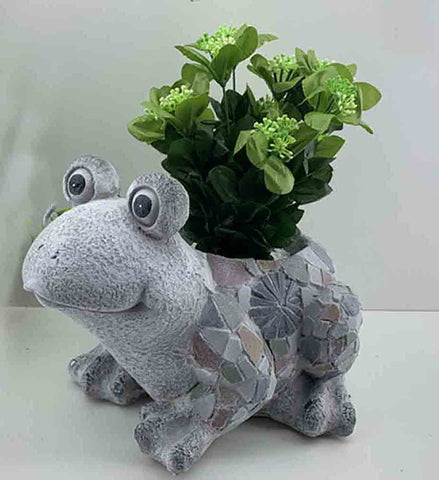 10" Gray Happy Frog Mosaic Tile Indoor Outdoor Planter