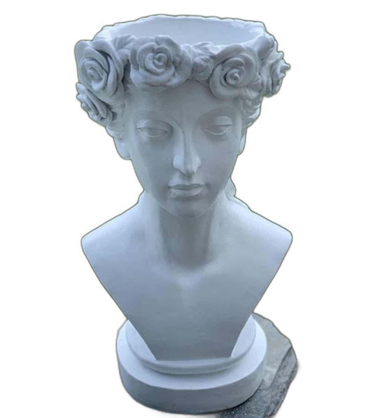 20" White Lady Head Planter Indoor Outdoor Statue