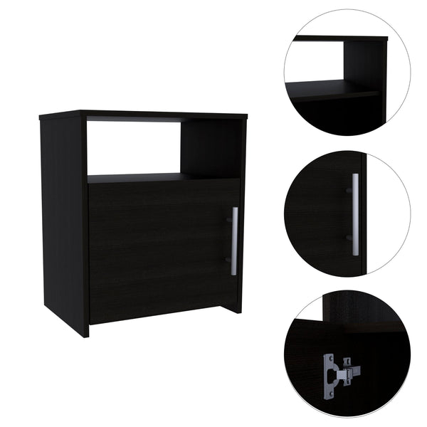 Black Wengue Nightstand with One Door Panel Cabinet