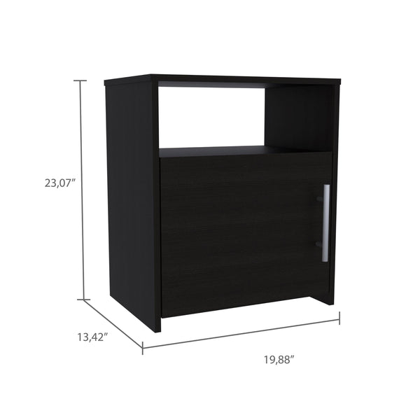 Black Wengue Nightstand with One Door Panel Cabinet