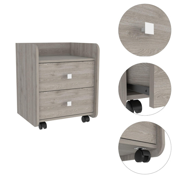 Light Gray Nightstand with Two Drawers