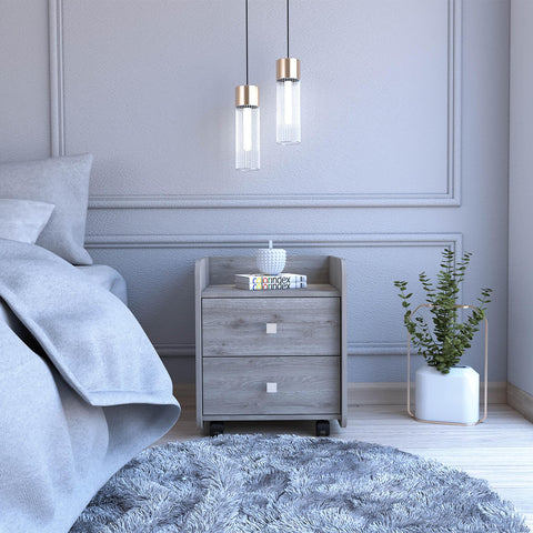 Light Gray Nightstand with Two Drawers