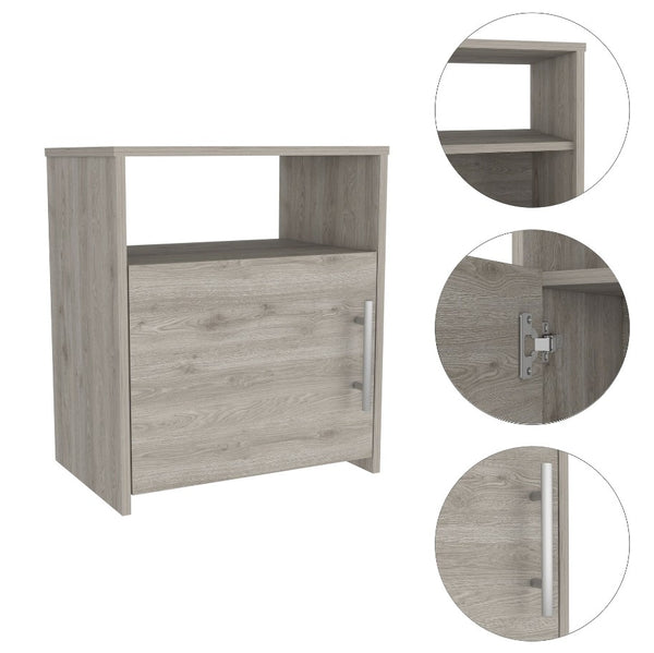 Light Gray Nightstand with One Door Panel Cabinet