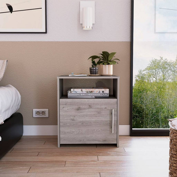 Light Gray Nightstand with One Door Panel Cabinet