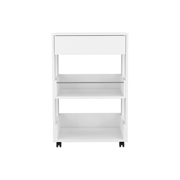 White Kitchen Cart with Storage Drawer