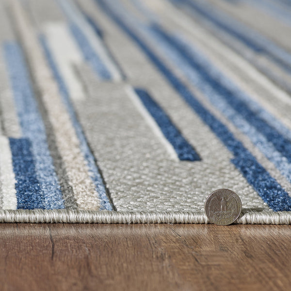 2’ x 4’ Blue Abstract Striped Indoor Outdoor Area Rug