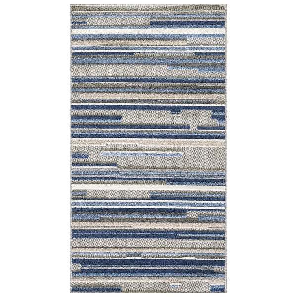 3’ x 5’ Blue Abstract Striped Indoor Outdoor Area Rug