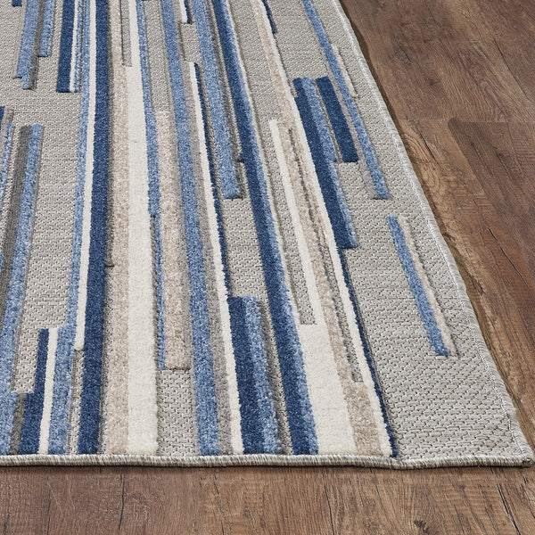 3’ x 5’ Blue Abstract Striped Indoor Outdoor Area Rug