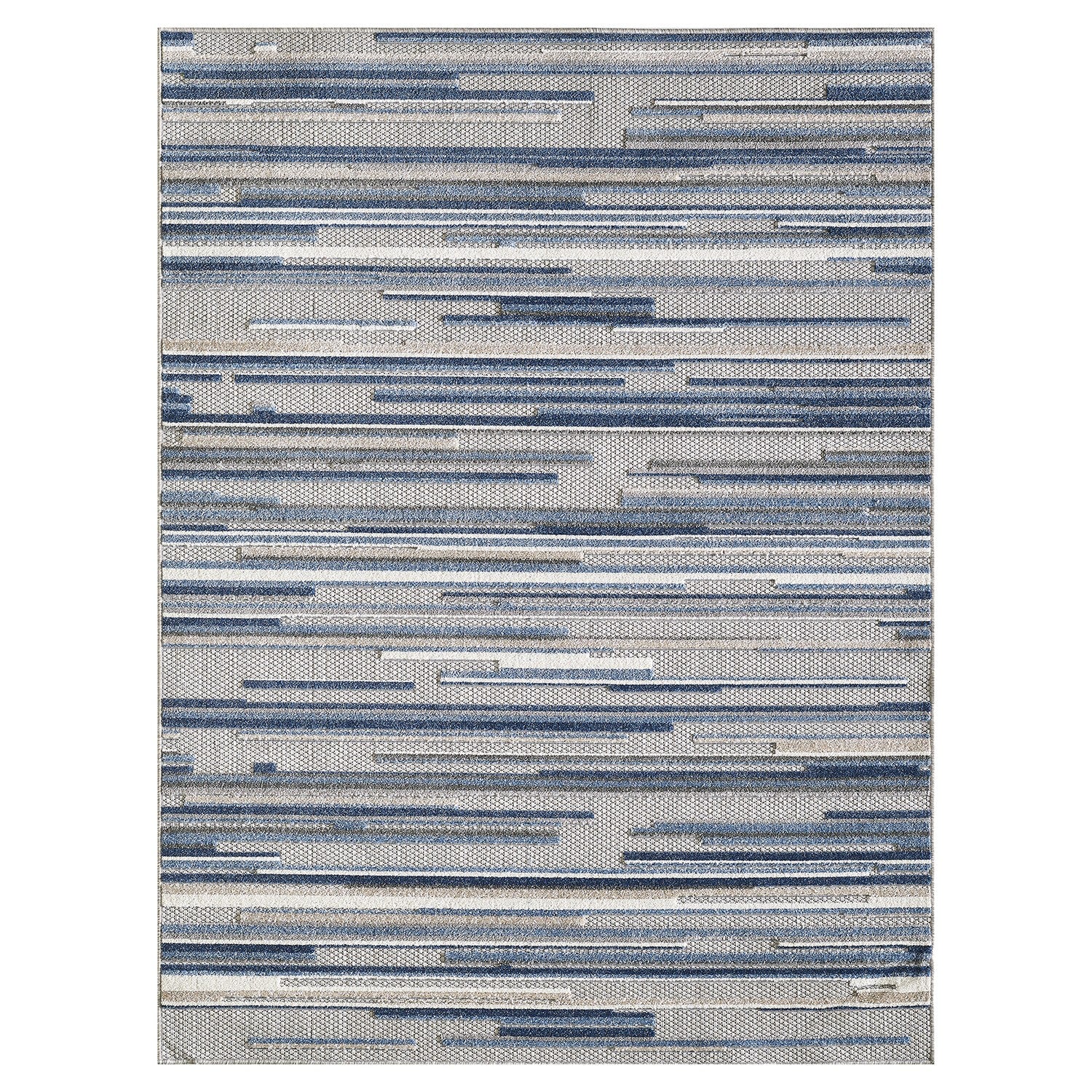 5’ x 7’ Blue Abstract Striped Indoor Outdoor Area Rug