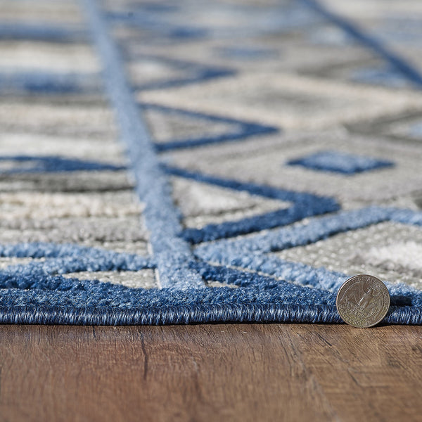 2’ x 4’ Gray Blue Aztec Pattern Indoor Outdoor Area Rug