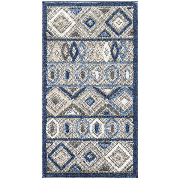 2’ x 4’ Gray Blue Aztec Pattern Indoor Outdoor Area Rug