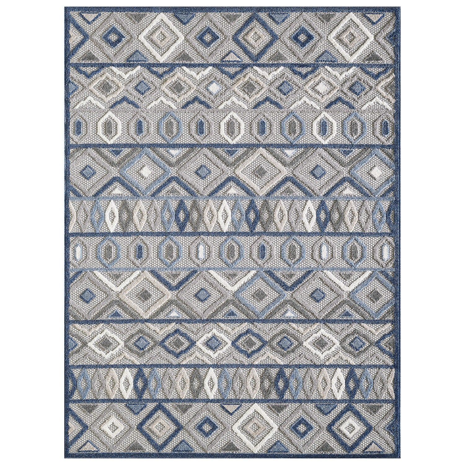 5’ x 7’ Gray Blue Aztec Pattern Indoor Outdoor Area Rug