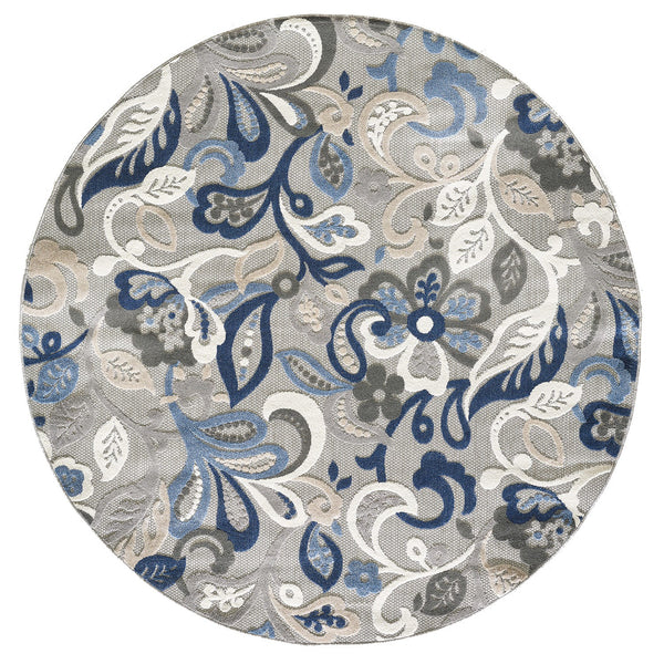 2’ x 4’ Blue Gray Jacobean Floral Indoor Outdoor Area Rug