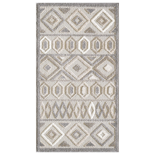 2’ x 4’ Gray Ivory Aztec Pattern Indoor Outdoor Area Rug