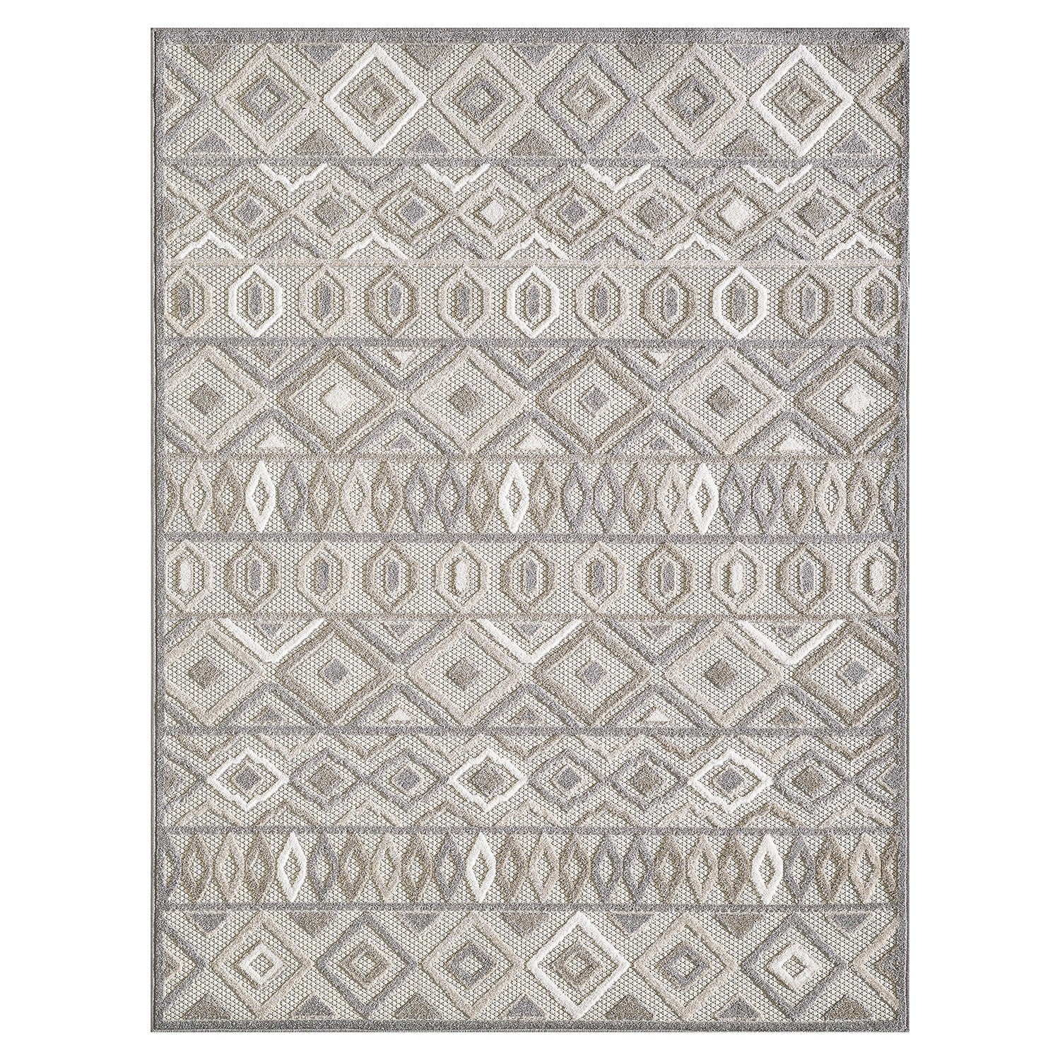 5’ x 7’ Gray Ivory Aztec Pattern Indoor Outdoor Area Rug