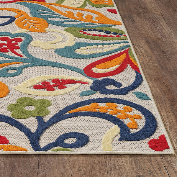 2’ x 4’ Multicolor Jacobean Floral Indoor Outdoor Area Rug