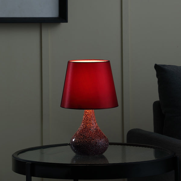 11” Stylish Red Glass Mosaic Table Lamp