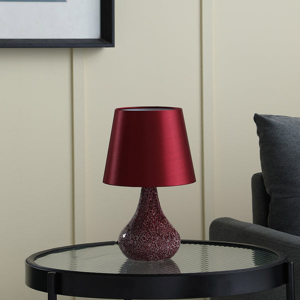 11” Stylish Red Glass Mosaic Table Lamp