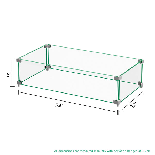 24" Rectangular Glass Fire Pit Flame Protector