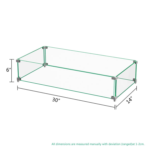 30" Rectangular Glass Fire Pit Flame Protector