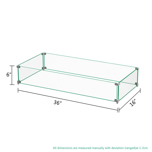 36" Rectangular Glass Fire Pit Flame Protector