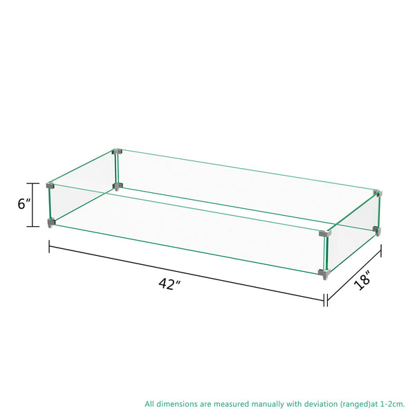 42" Rectangular Glass Fire Pit Flame Protector