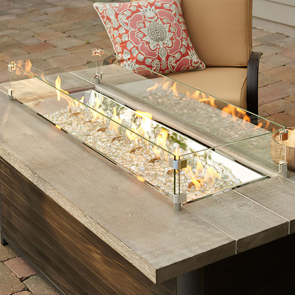 42" Rectangular Glass Fire Pit Flame Protector