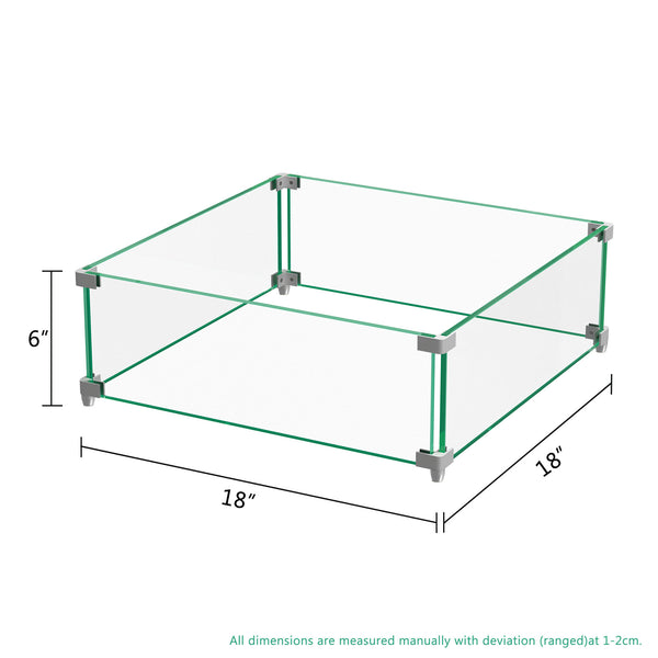 18" Square Glass Fire Pit Flame Guard