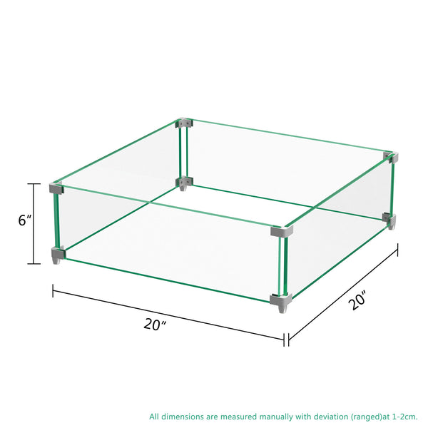 20" Square Glass Fire Pit Flame Guard