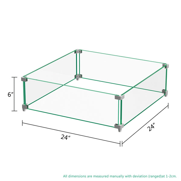 24" Square Glass Fire Pit Flame Guard