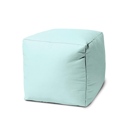 17" Cool Pale Aqua Solid Color Indoor Outdoor Pouf Ottoman