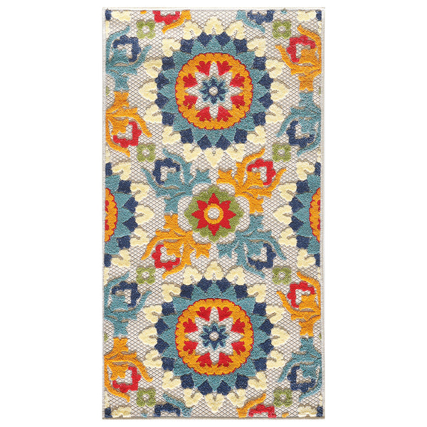 2’ x 4’ Orange Floral Lattice Indoor Outdoor Area Rug