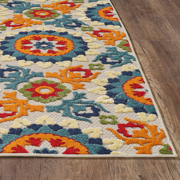 2’ x 4’ Orange Floral Lattice Indoor Outdoor Area Rug