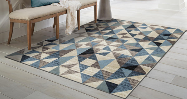 2’ x 8’ Blue Beige Nested Diamonds Modern Runner Rug