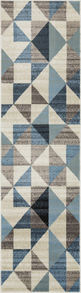 2’ x 8’ Blue Beige Nested Diamonds Modern Runner Rug