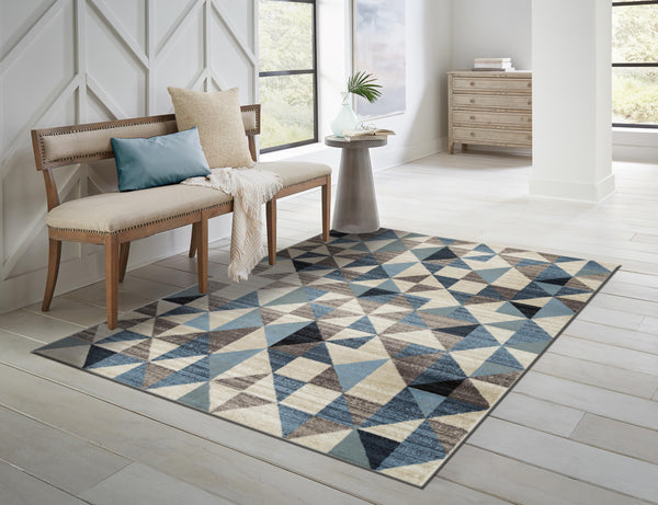 3’ x 5’ Blue Beige Nested Diamonds Modern Area Rug