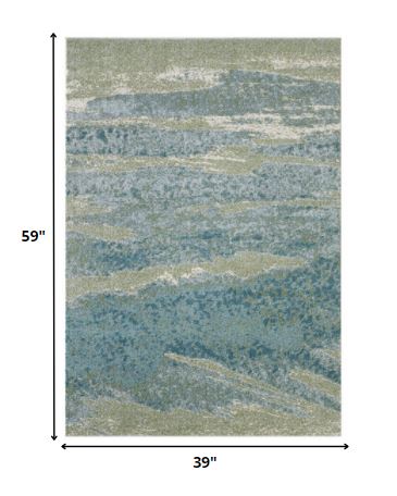 3’ x 5’ Blue Sage Impressionistic Ocean Area Rug