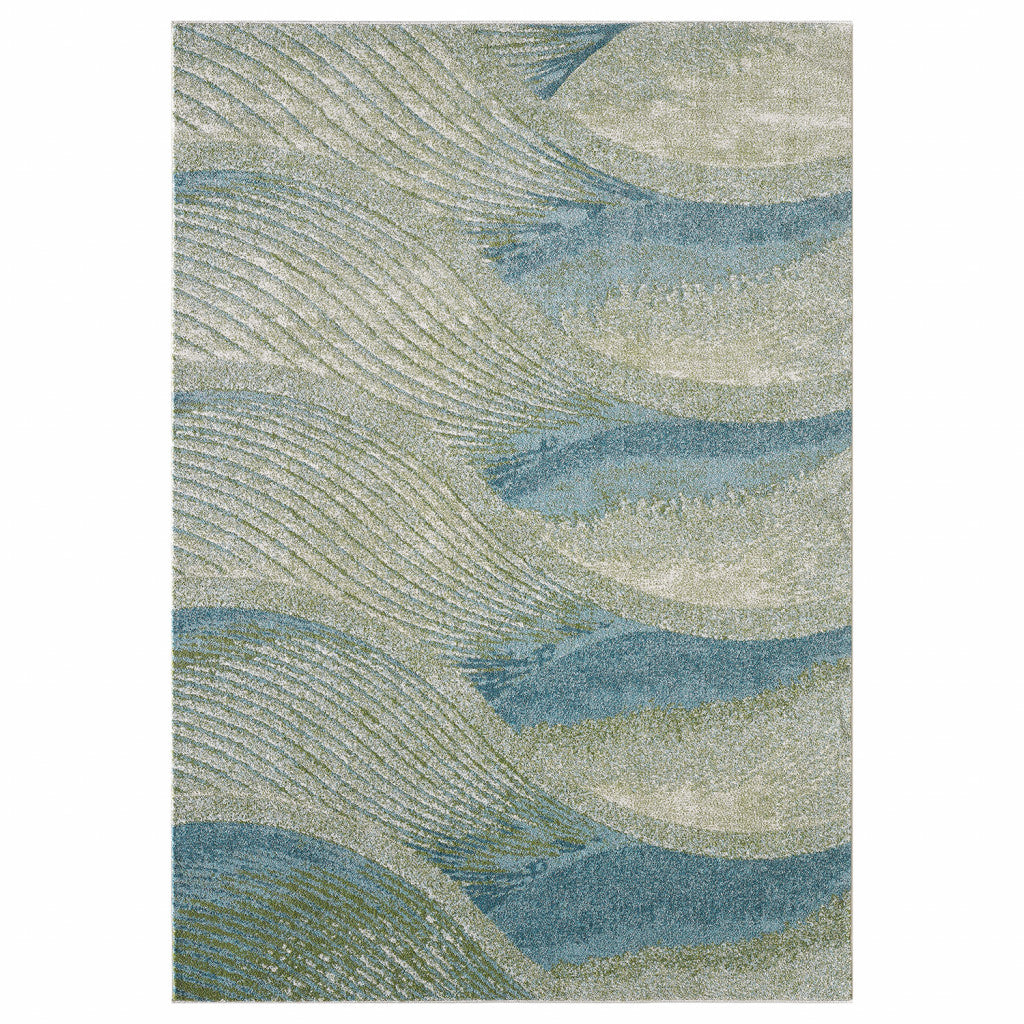 3’ x 5’ Blue Beige Abstract Waves Modern Area Rug