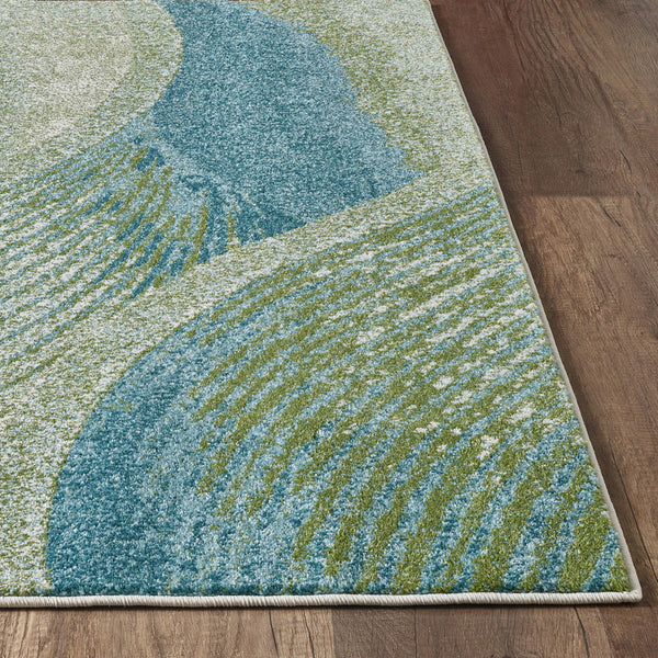 3’ x 5’ Blue Beige Abstract Waves Modern Area Rug