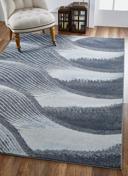 3’ x 5’ Gray Blue Abstract Waves Modern Area Rug