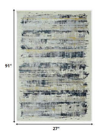 2’ x 8’ Blue White Distressed Traditional Runner Rug