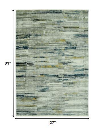 2’ x 8’ Blue Ivory Abstract Striped Runner Rug