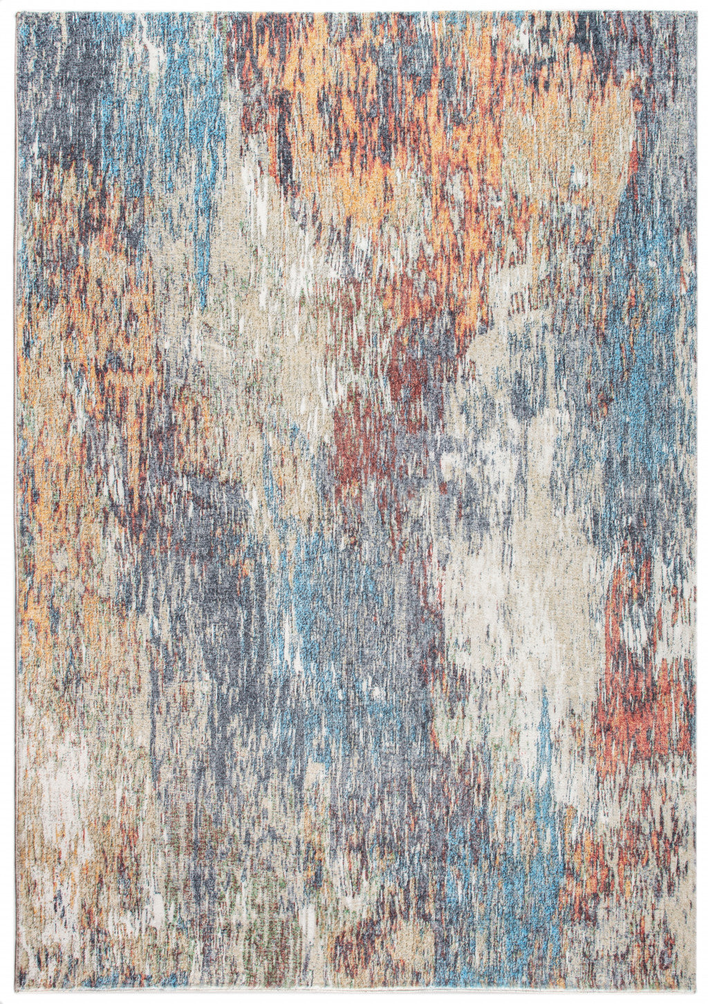 2’ x 7’ Blue Red Abstract Painting Modern Runner Rug