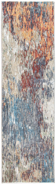 2’ x 7’ Blue Red Abstract Painting Modern Runner Rug