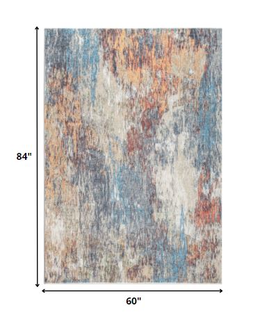 5’ x 8’ Blue Red Abstract Painting Modern Area Rug