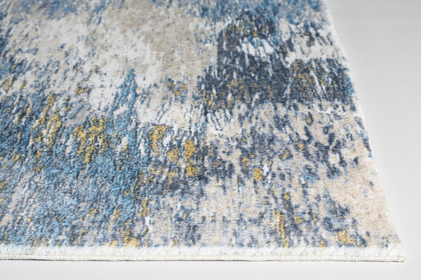 5’ x 8’ Blue Gold Abstract Painting Modern Area Rug