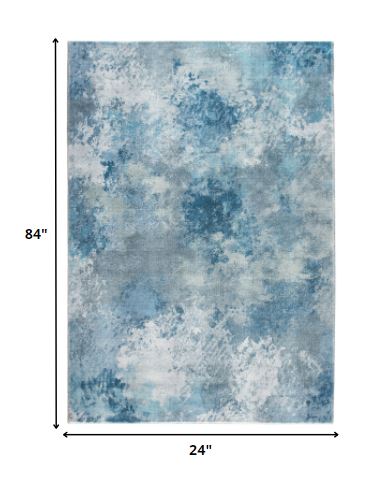 2’ x 7’ Blue White Abstract Sky Runner Rug